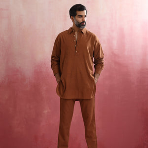 trueBrowns Men's Brown Cotton Co-ord set
