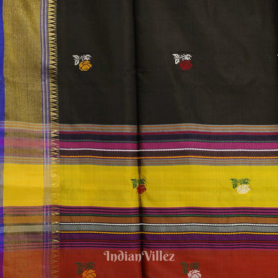 Black Maroon Flower Motif Pure Bishnupuri Silk Saree