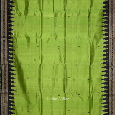 Parrot Green Black Buti Odisha Handloom Khandua Silk Saree