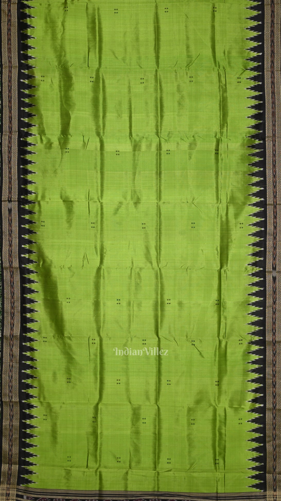 Parrot Green Black Buti Odisha Handloom Khandua Silk Saree