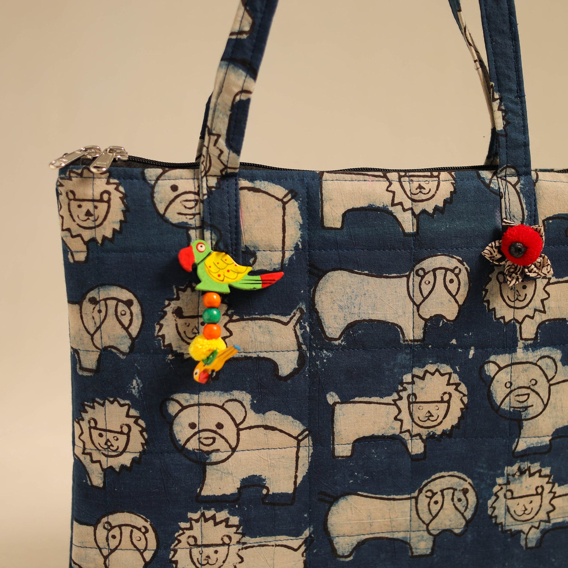 Blue - Handcrafted Quilted Cotton Handbag 16