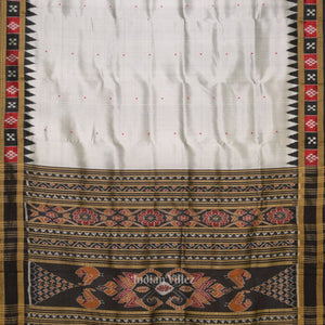 Cement Gray Buti Pasapali Border Khandua Silk Saree