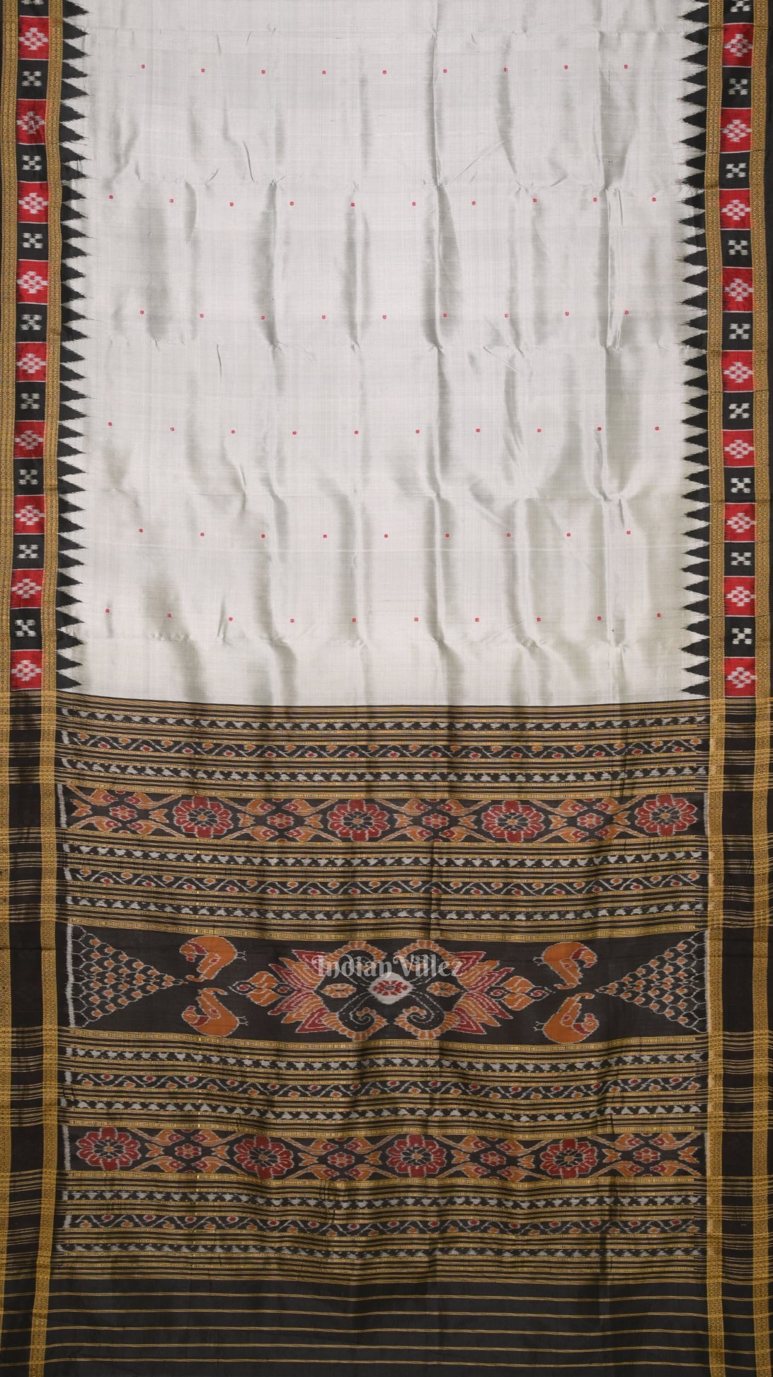 Cement Gray Buti Pasapali Border Khandua Silk Saree