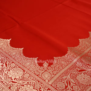 Exclusive Bridal Blood Red Soft Pure Mashru Satin Silk Banarasi Saree
