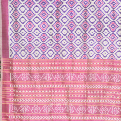 White Pink Odisha Ikat Contemporary Designer Saree