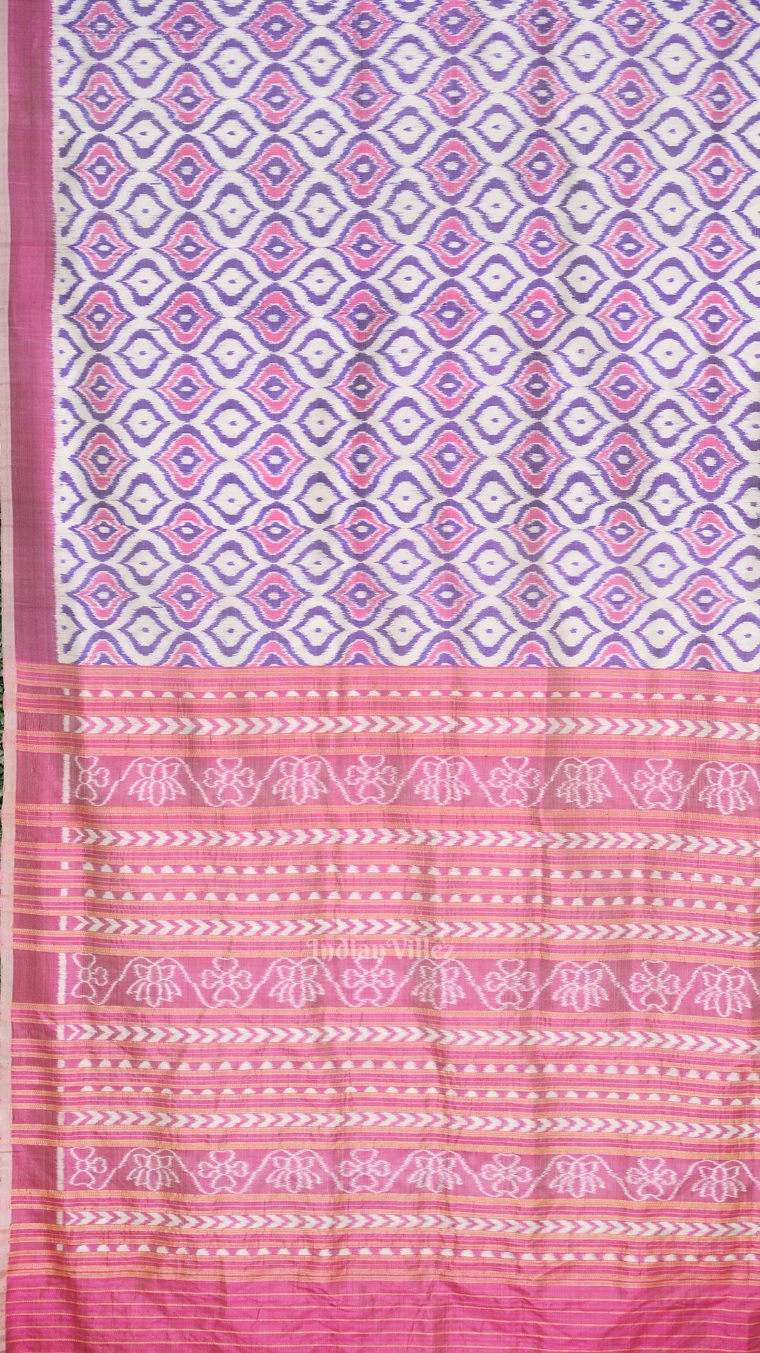 White Pink Odisha Ikat Contemporary Designer Saree