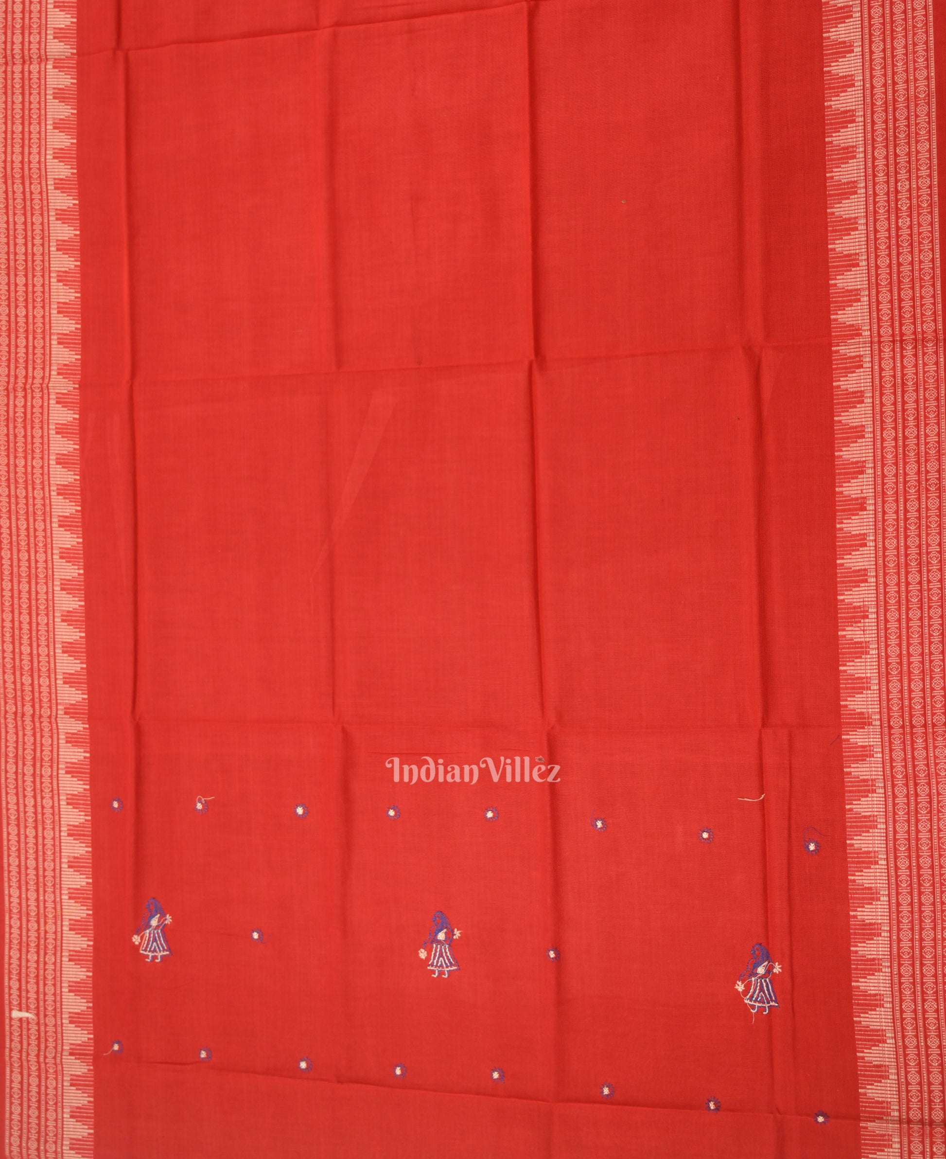 Blue with Red Doll Odisha Ikat  Sambalpuri Dress Material & Dupatta