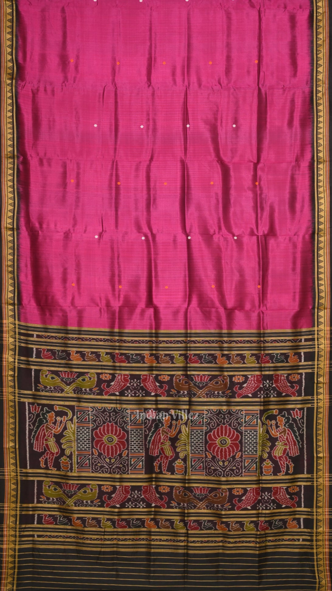 Deep Magenta Pink  Buti design Odisha Ikat Khandua Silk Saree