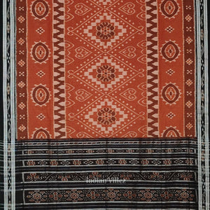 Light Brown Black Floral Odisha Handloom Sambalpuri Ikat Cotton Saree