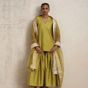 trueBrowns Green Silk Sharara Dupatta Set
