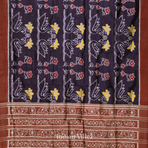 Midnight Blue Floral Contemporary Designer Ikat Silk Saree