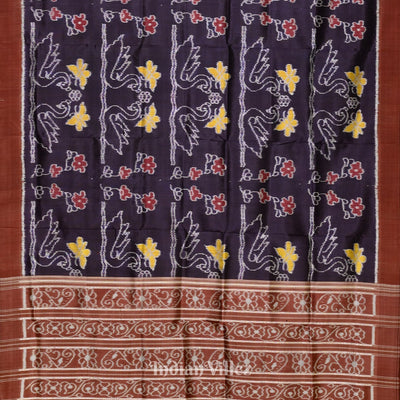 Midnight Blue Floral Contemporary Designer Ikat Silk Saree