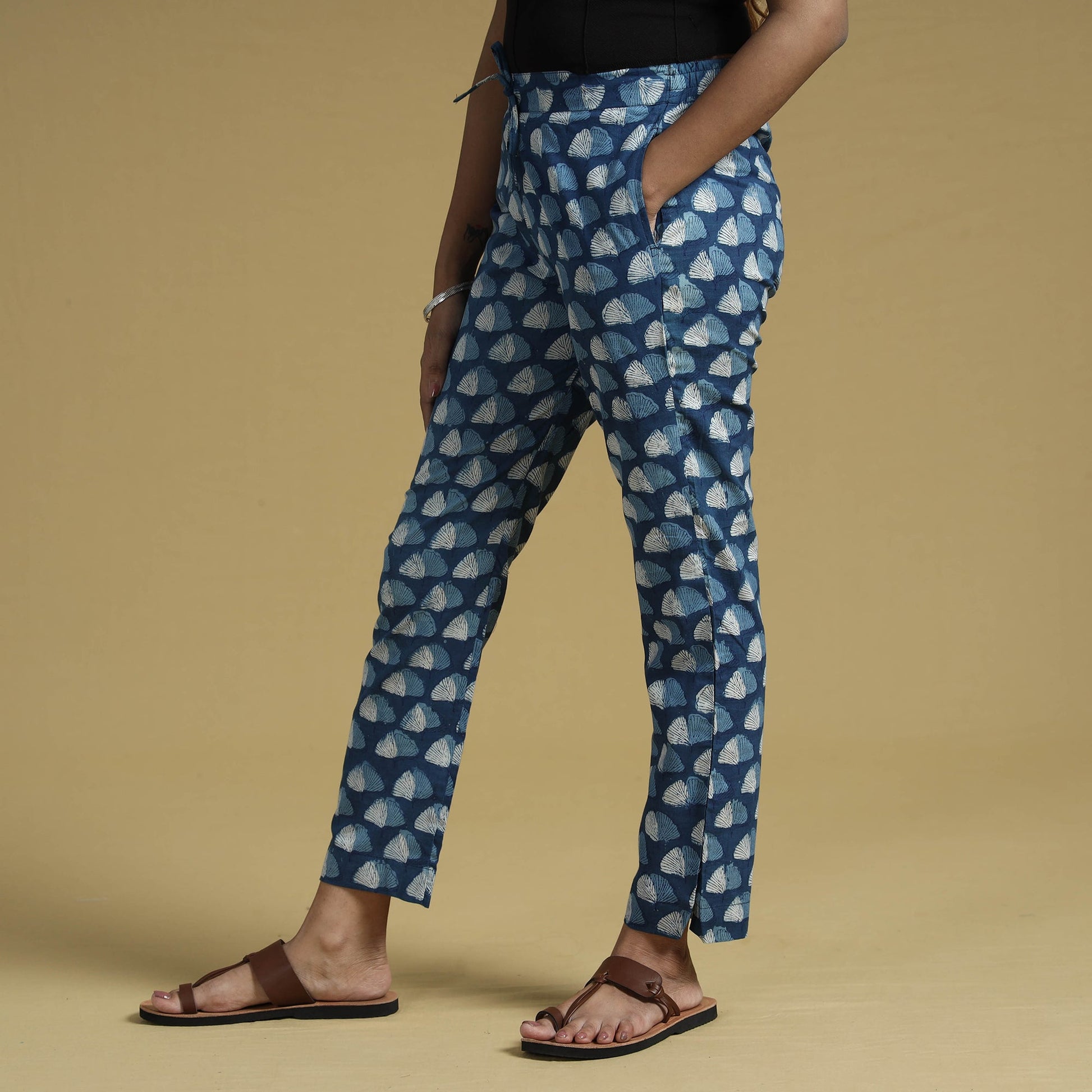 Blue - Dabu Block Printing Cotton Pant