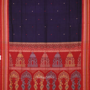 Blue Red Konark Sambalpuri Ikat Cotton Saree