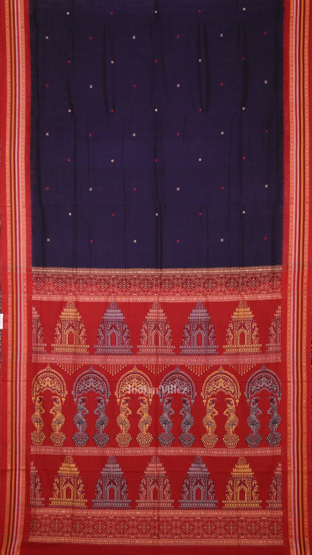 Blue Red Konark Sambalpuri Ikat Cotton Saree