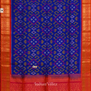 Royal Blue with Rani Pink Border Pochampally Ikat Silk Saree