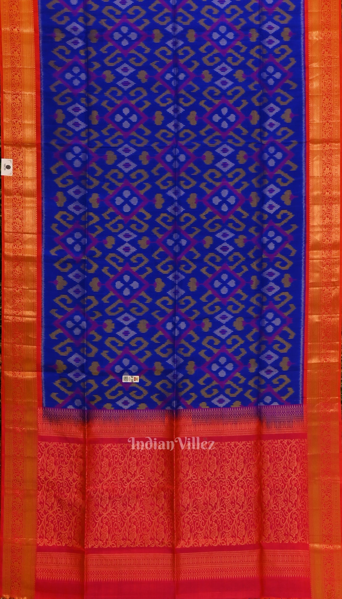 Royal Blue with Rani Pink Border Pochampally Ikat Silk Saree