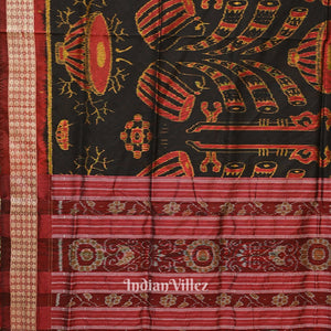 Black Musical Instrument Design Sambalpuri Silk Saree