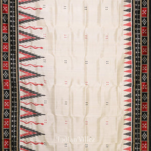 White Black Broder Pasapali Khandua Silk Saree