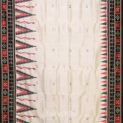 White Black Broder Pasapali Khandua Silk Saree