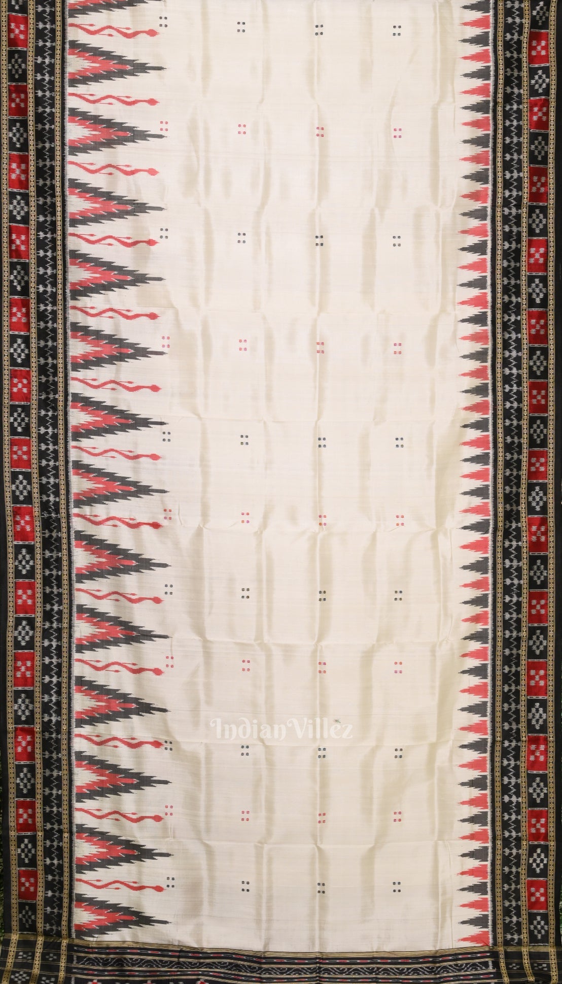 White Black Broder Pasapali Khandua Silk Saree