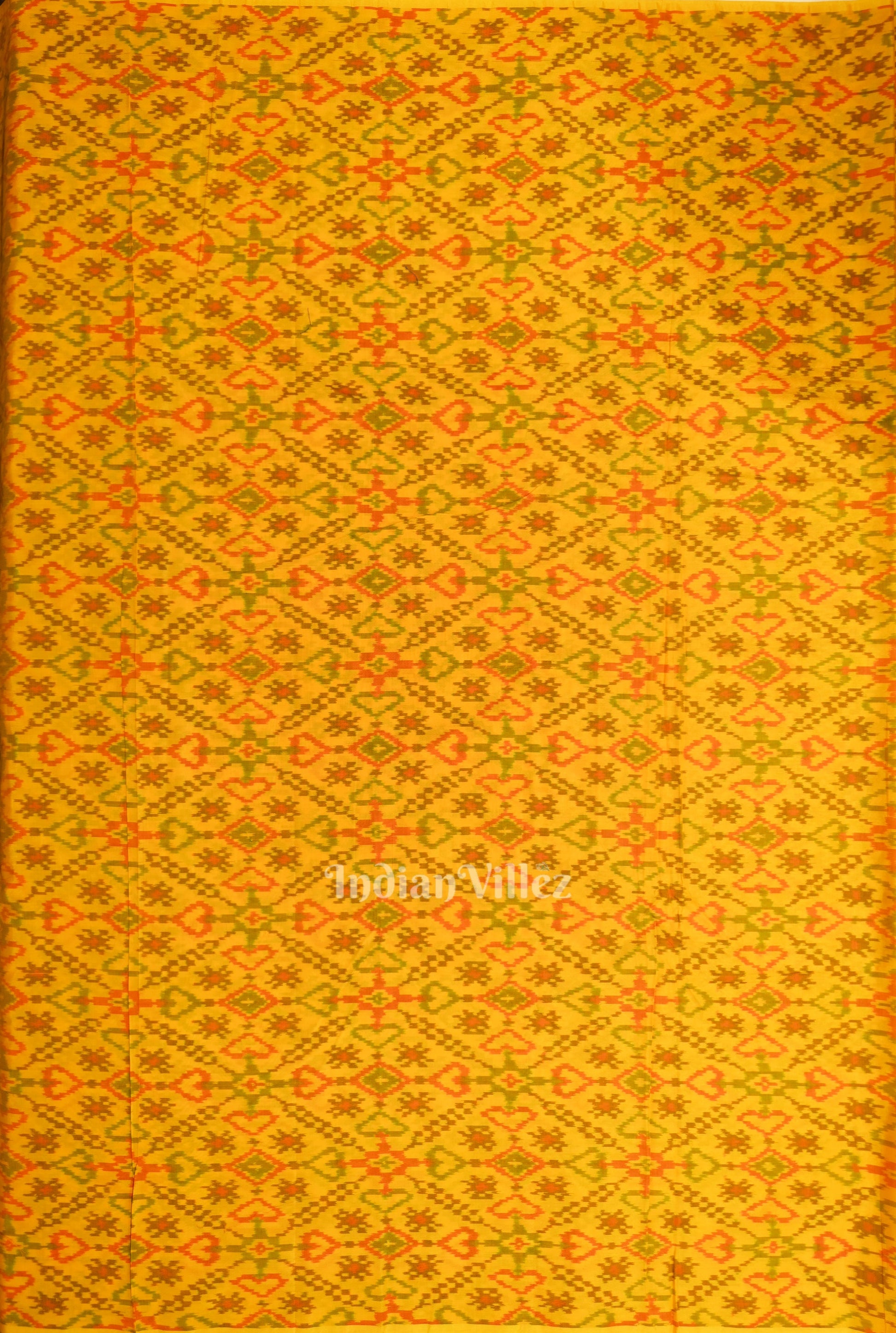 Exclusive Bright Yellow Pochampally Ikat Silk & Cotton (Sico) Fabric