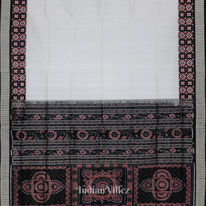 White Black Pasapali Border Design Odisha Ikat Bomkai Silk Saree