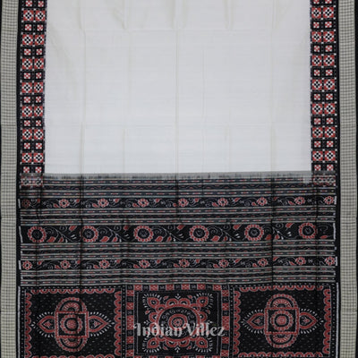 White Black Pasapali Border Design Odisha Ikat Bomkai Silk Saree