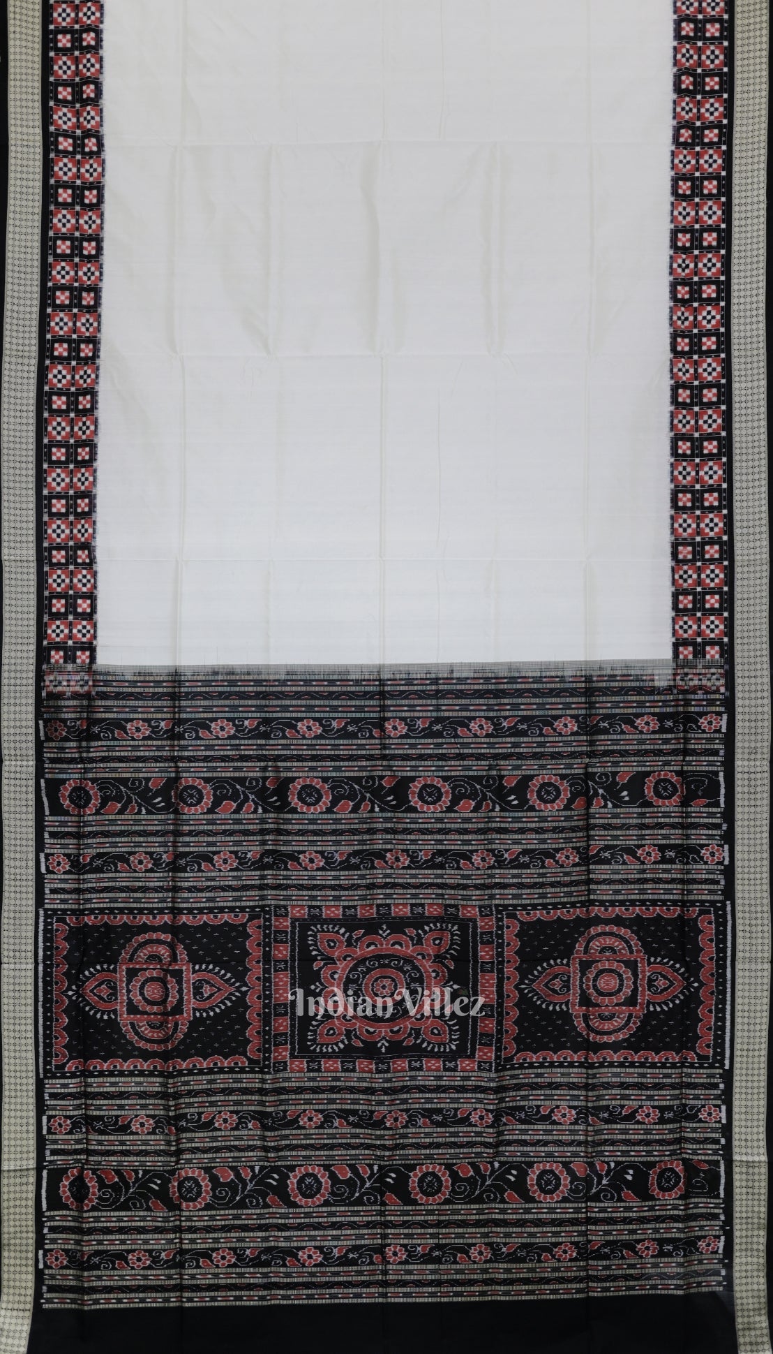 White Black Pasapali Border Design Odisha Ikat Bomkai Silk Saree