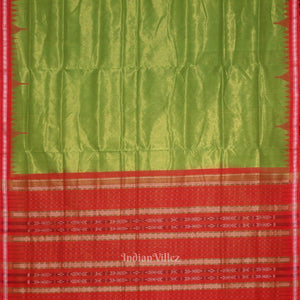Parrot Green Red Phoda Kumbha Sambalpuri Cotton Tissue Saree