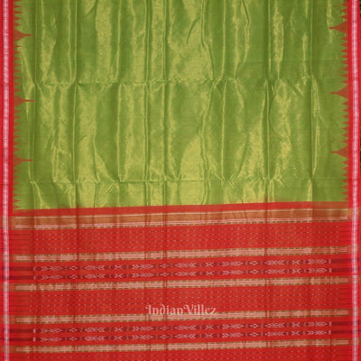 Parrot Green Red Phoda Kumbha Sambalpuri Cotton Tissue Saree