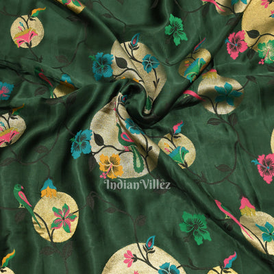 Leaf Green Tussar Khaddi Georgette Banarasi Saree