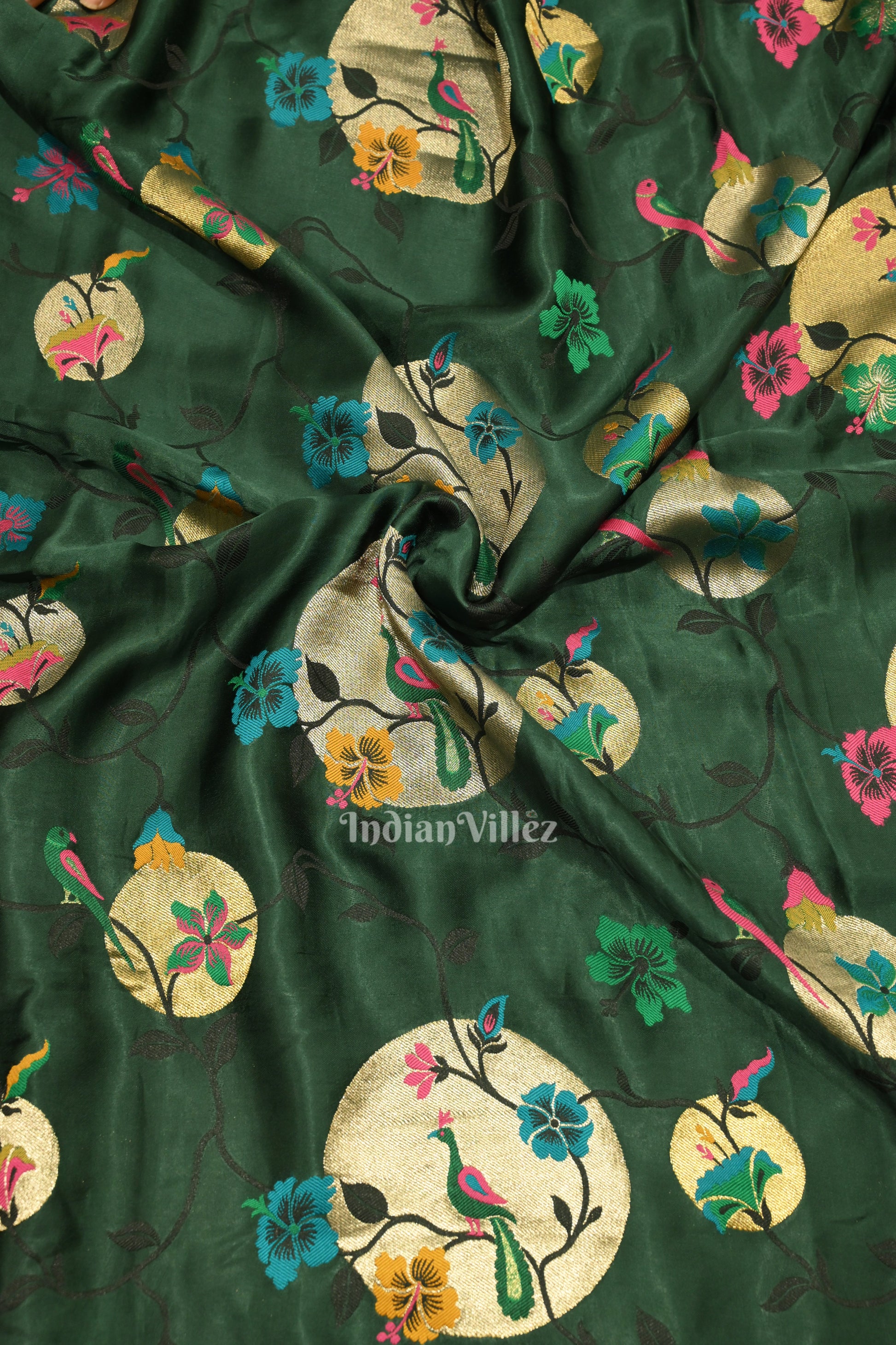 Leaf Green Tussar Khaddi Georgette Banarasi Saree