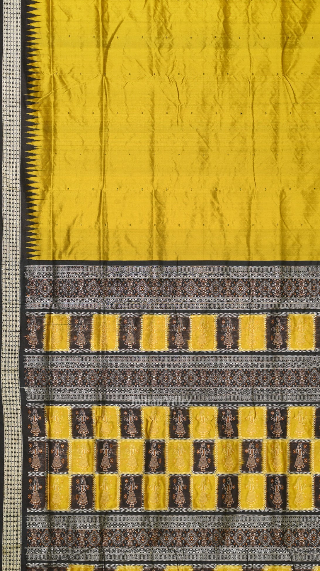 Mustad Black Patili Bomkai Silk saree with Doll Anchal