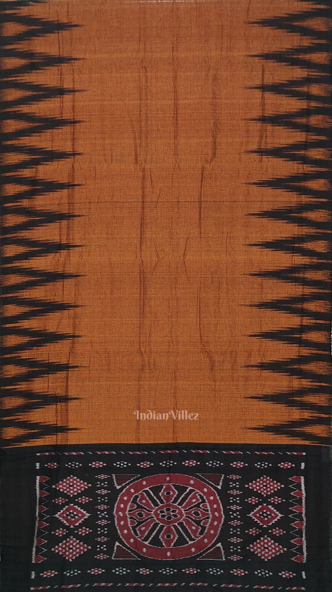 Brown Black Kargil Kumbha Maniabandha Cotton Saree