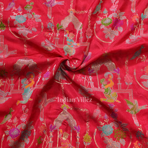 Bright Pink Tussar Khaddi Georget Banarasi  Saree