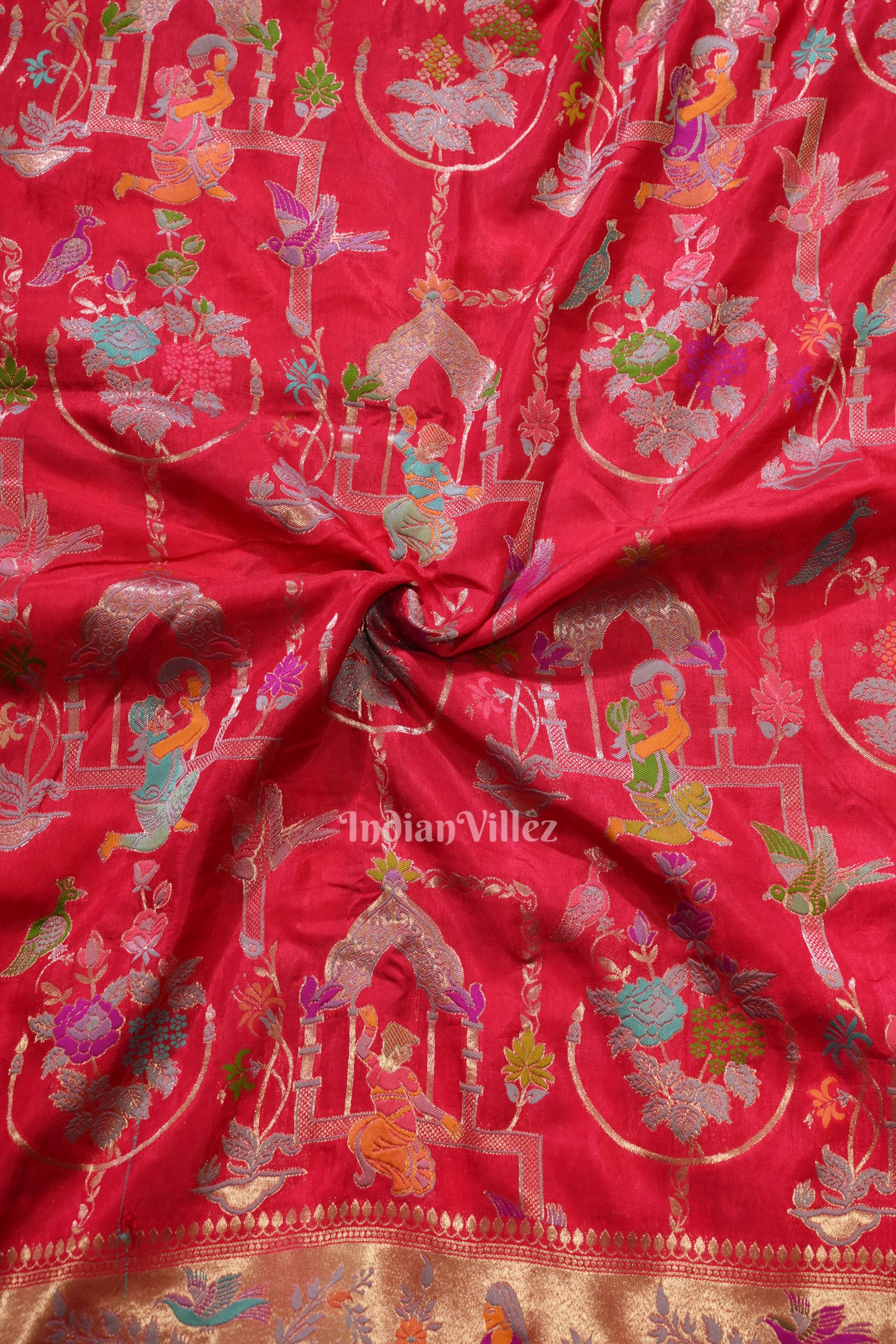 Bright Pink Tussar Khaddi Georget Banarasi  Saree
