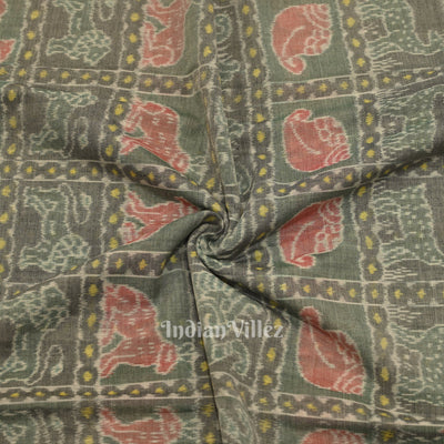 Cement Gray Nabakothi Sambalpuri Ikat Cotton Fabric