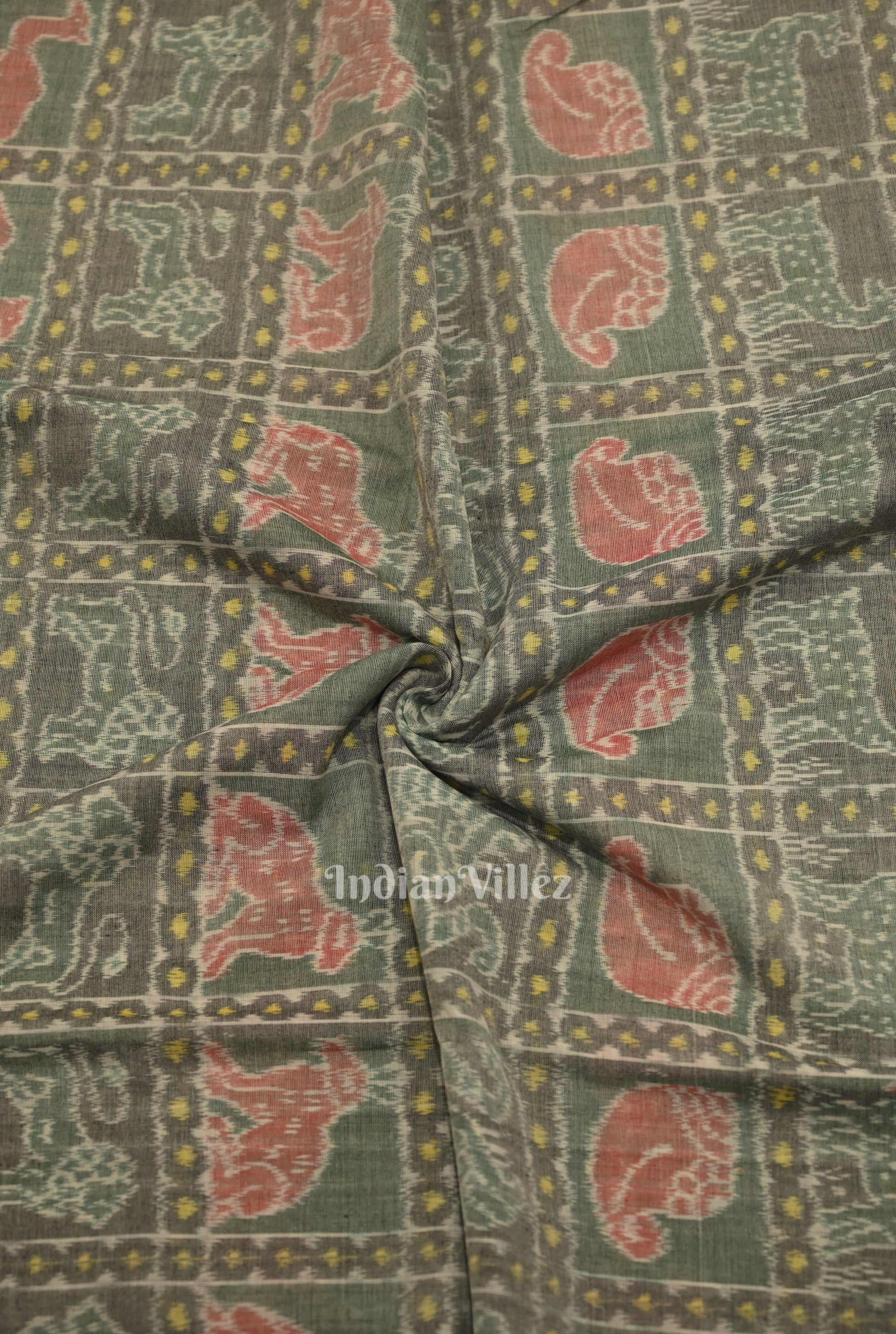 Cement Gray Nabakothi Sambalpuri Ikat Cotton Fabric