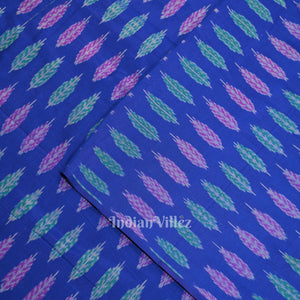 Blue Leaf Motif Pochampally Ikat Silk & Cotton (Sico) Fabric