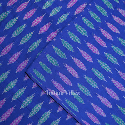 Blue Leaf Motif Pochampally Ikat Silk & Cotton (Sico) Fabric