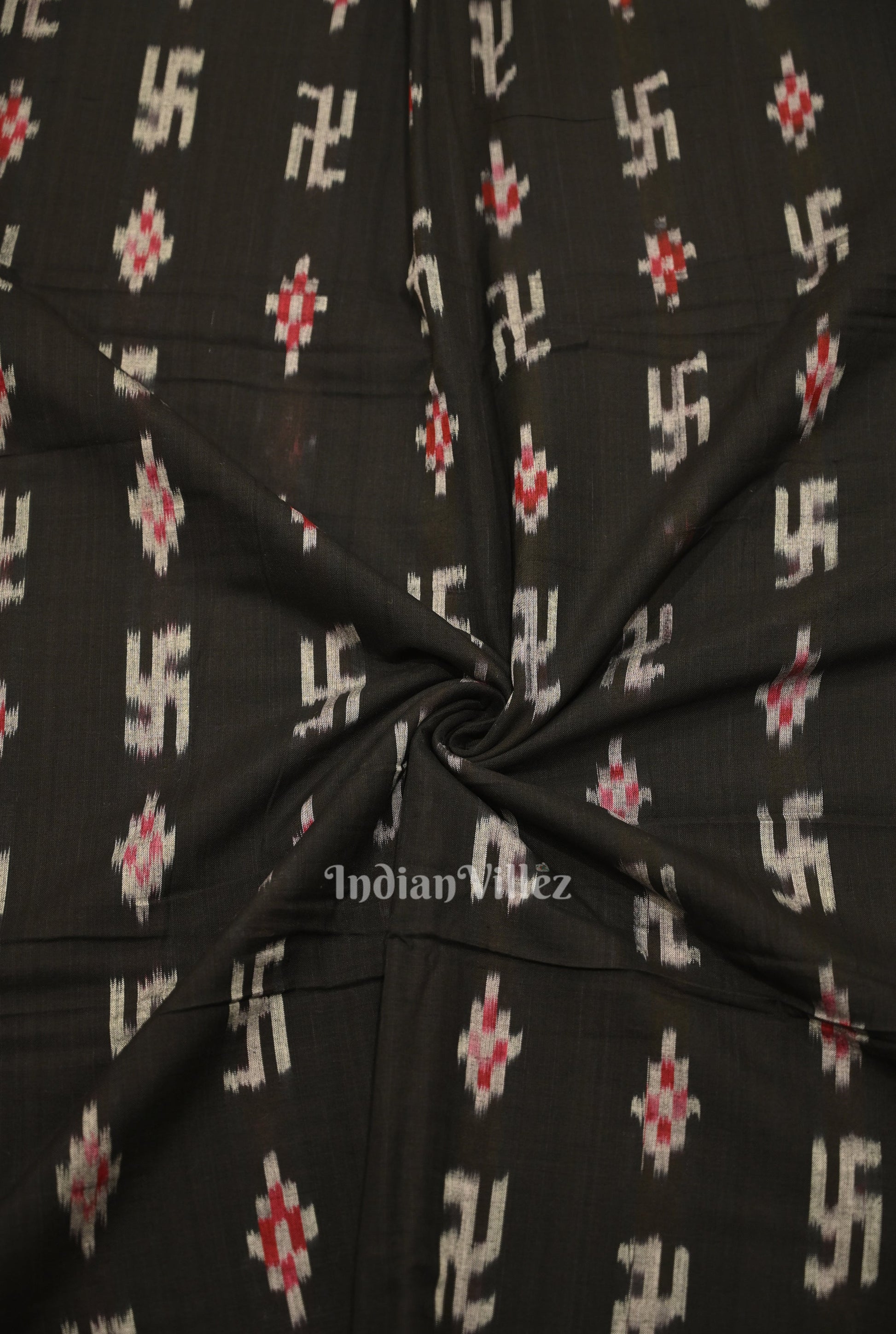 Black Swastik Sambalpuri Ikat Cotton Fabric