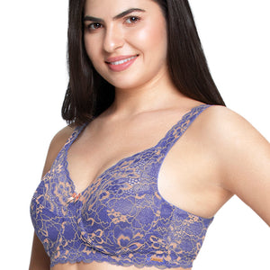 Fiesta Print Non Padded Wired Lace Bra - Periwinkle