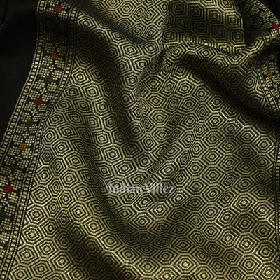 Black Tussar Banarasi Silk Saree with Tassels