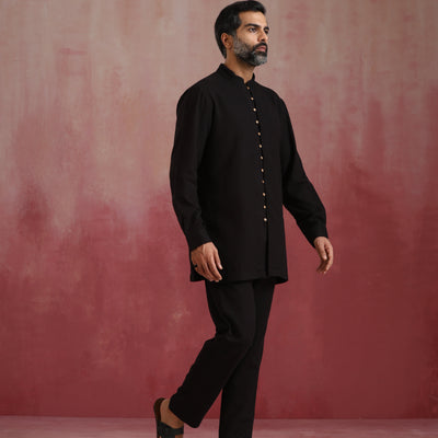 trueBrowns Men's Black Cotton Dobby Co-ord Set