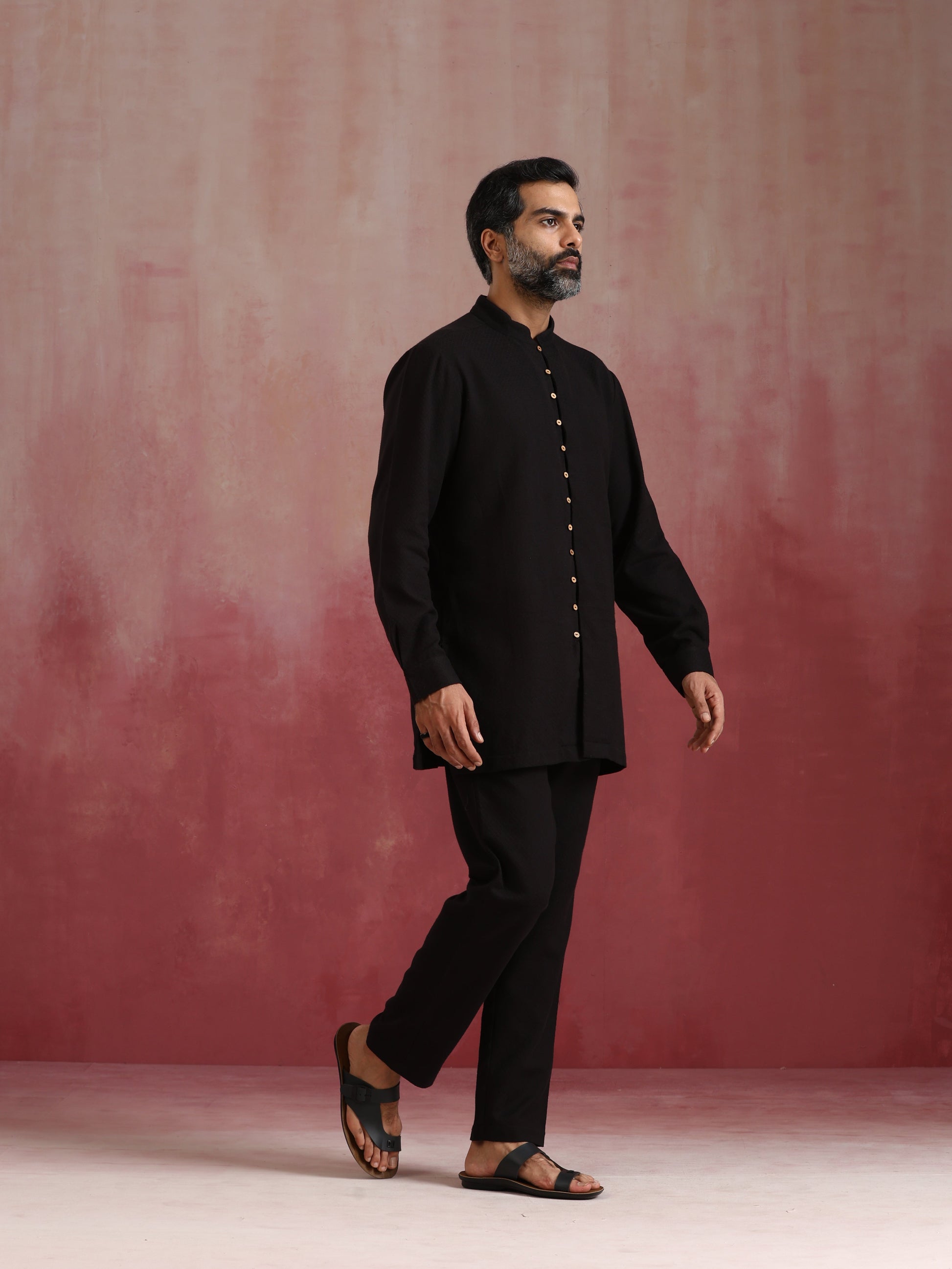 trueBrowns Men's Black Cotton Dobby Co-ord Set