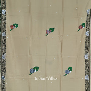 Honey Gold Krishna Rasleela Hand-Painted Pattachitra Saree