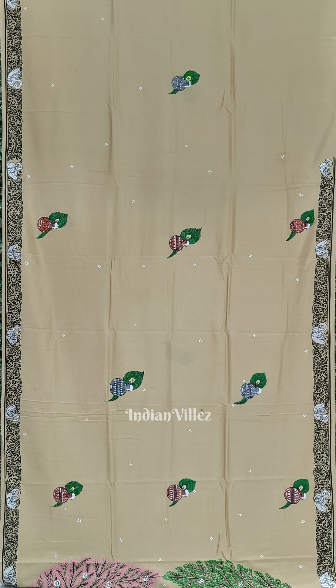 Honey Gold Krishna Rasleela Hand-Painted Pattachitra Saree
