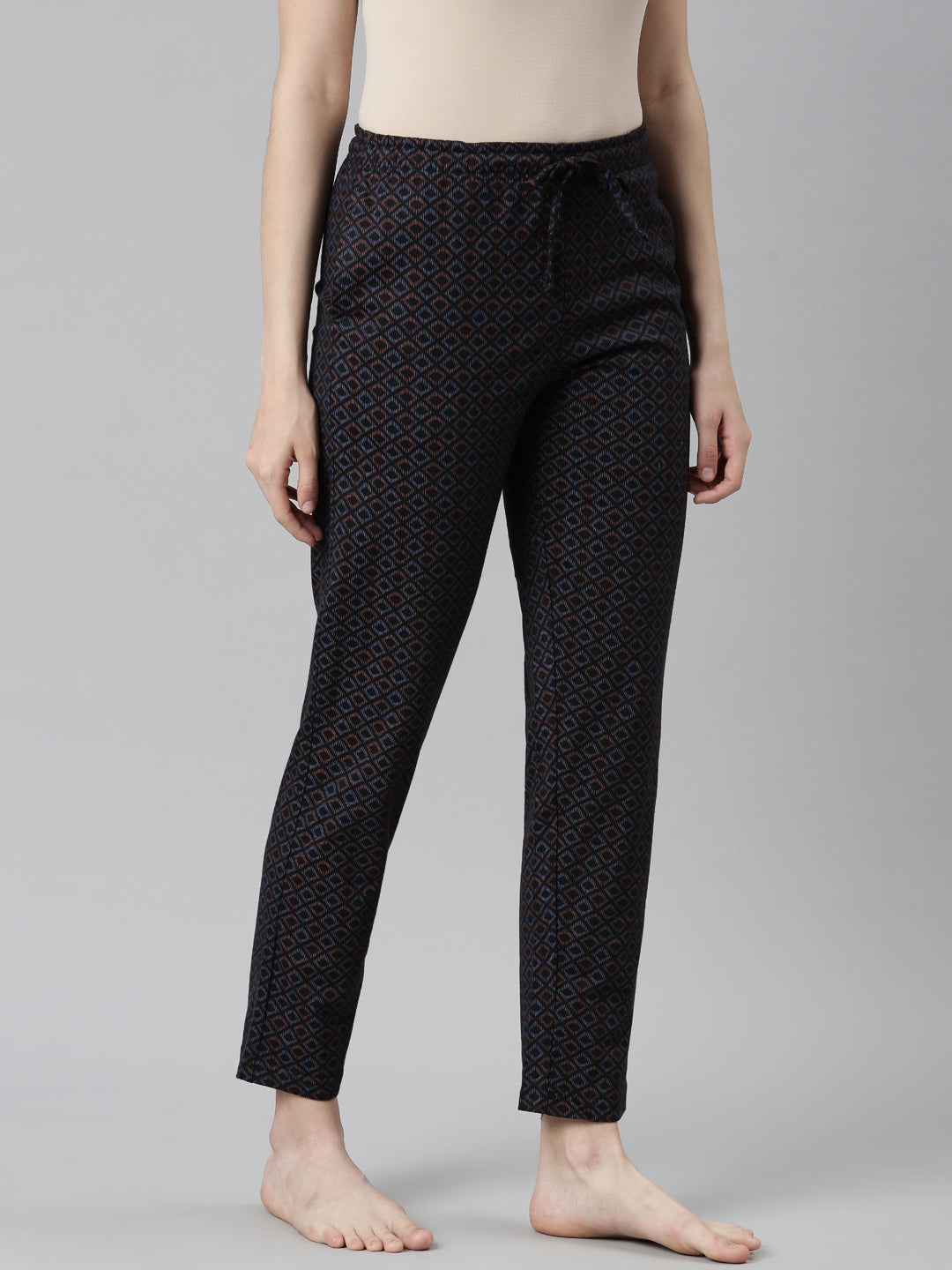 Women Printed Black Mid Rise Cotton Knit Lounge Pants
