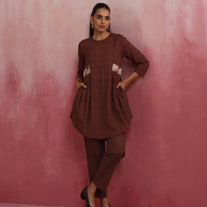 trueBrowns Brown Cotton Dobby Co-ord set